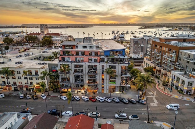 aerial view featuring a water view