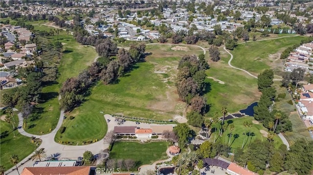 aerial view with view of golf course and a residential view