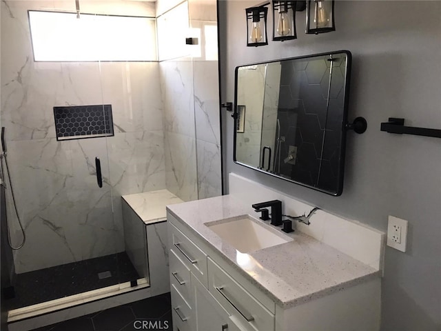26734 Caravan Cir, Corona, CA 92883 - full bath with a marble finish shower and vanity