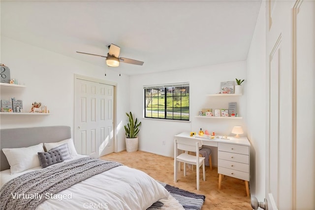 43317 Running Deer Ct, Coarsegold, CA 93614 - bedroom with a closet, ceiling fan, and a desk