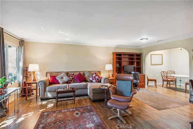 3001C Via Buena Vis Unit C, Laguna Woods, CA 92637 - living room featuring ornamental molding and wood finished floors