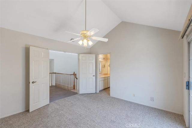6118 Landau Pl, Quartz Hill, CA 93536 - unfurnished bedroom featuring carpet flooring, high vaulted ceiling, and a ceiling fan