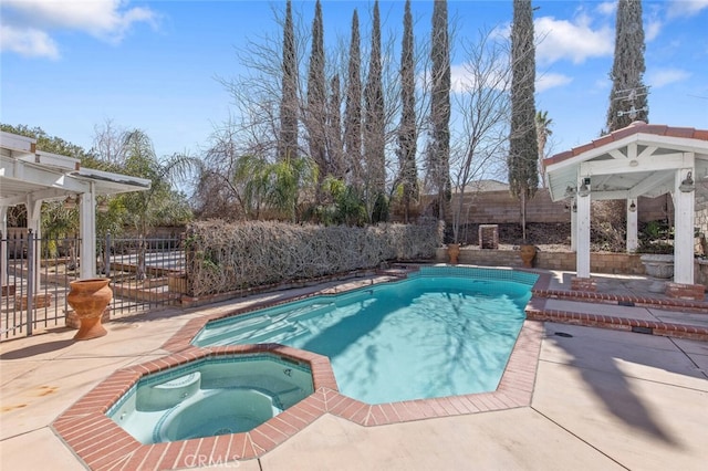 6118 Landau Pl, Quartz Hill, CA 93536 - view of swimming pool featuring a fenced backyard, a patio area, a pool with connected hot tub, and a gazebo