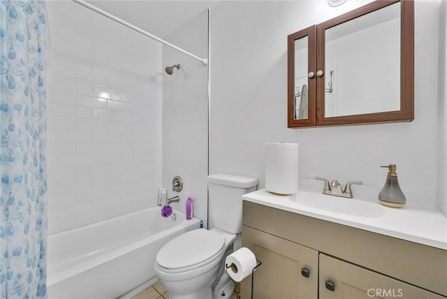 full bathroom featuring toilet, shower / tub combo, and vanity