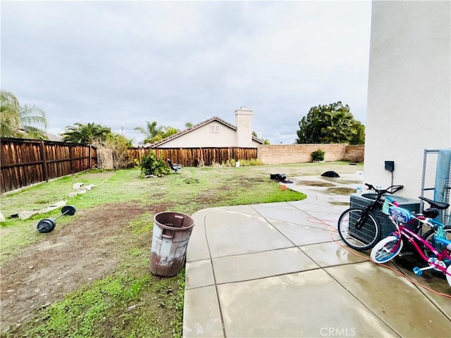 view of yard featuring a patio area and a fenced backyard