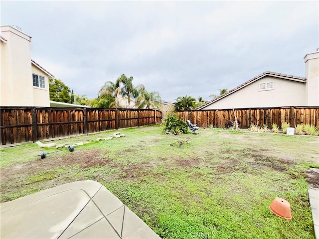 view of yard with a patio area and a fenced backyard