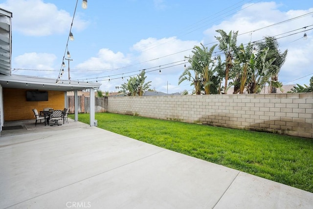 view of yard with a patio area and a fenced backyard