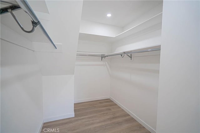 walk in closet with wood finished floors