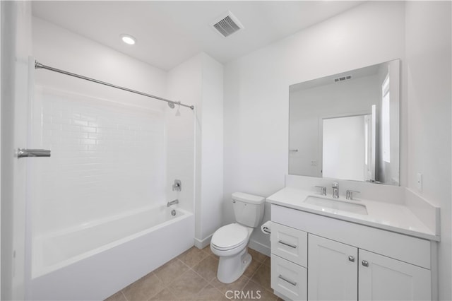 full bathroom with vanity, toilet, visible vents, and tile patterned floors