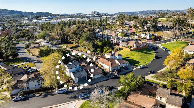 aerial view featuring a residential view and a mountain view