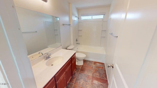 full bath featuring toilet, vanity, and shower / bathtub combination