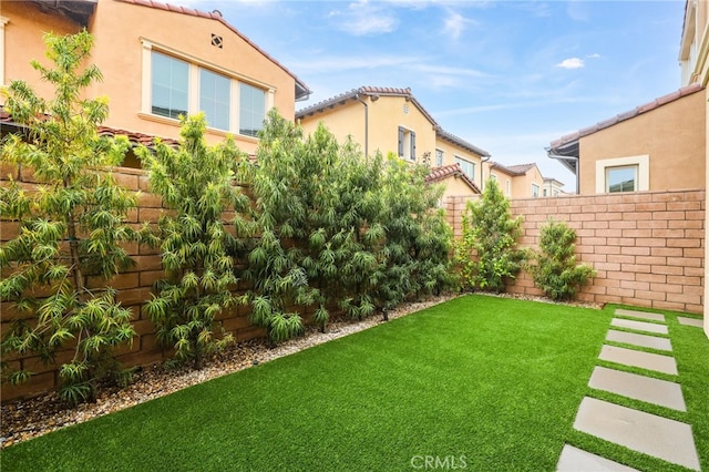 view of yard with a fenced backyard