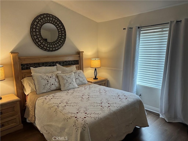 bedroom featuring dark wood-type flooring and multiple windows