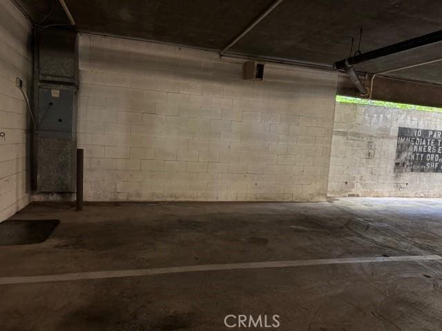 parking garage with concrete block wall