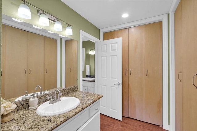 bathroom with vanity and wood finished floors