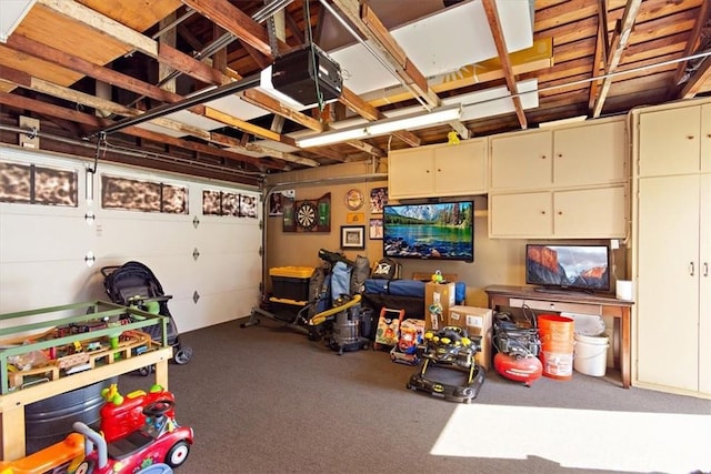 garage with a garage door opener