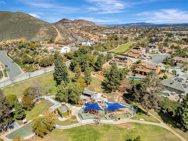 aerial view with a residential view and a mountain view