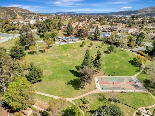 bird's eye view featuring a mountain view and a residential view