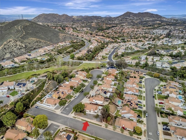 bird's eye view with a residential view and a mountain view