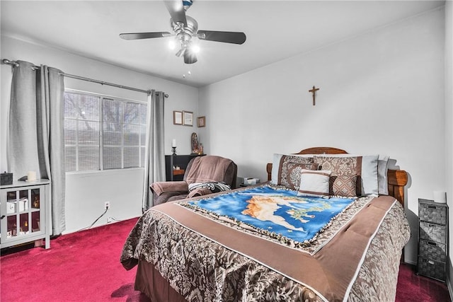 bedroom featuring carpet and ceiling fan