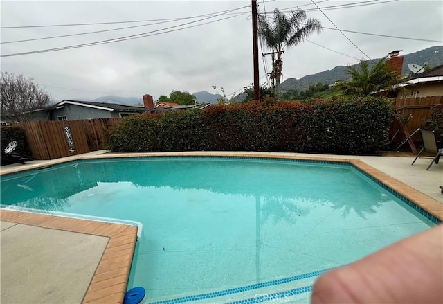 view of swimming pool with a fenced in pool, a fenced backyard, and a patio area