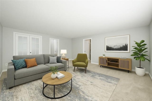 living room featuring baseboards and carpet