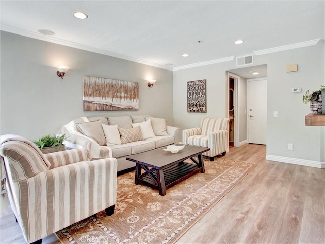 25547 Palermo Way, Yorba Linda, CA 92887 - living area featuring light wood-style flooring, ornamental molding, and recessed lighting