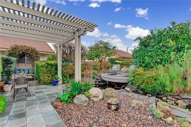 view of yard with a patio and a pergola