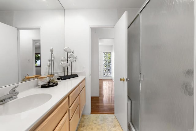 full bathroom featuring vanity and a shower stall