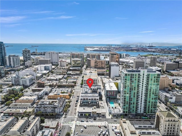 bird's eye view with a view of city and a water view