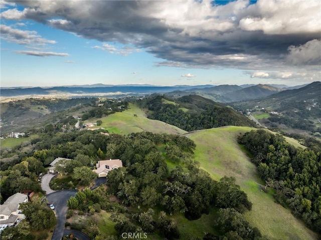 birds eye view of property featuring a mountain view
