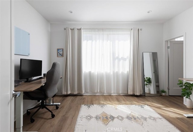 office space with wood finished floors