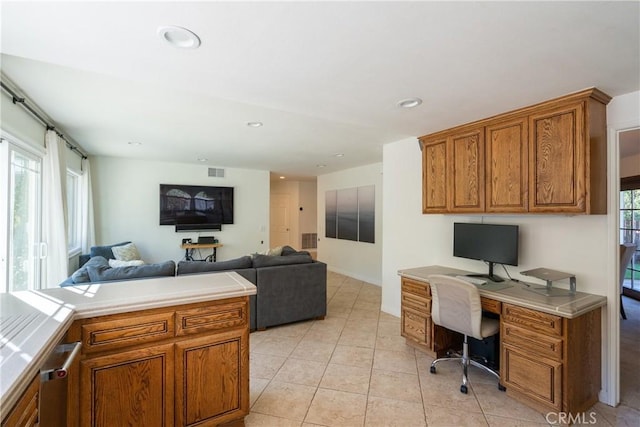 office featuring recessed lighting, visible vents, and light tile patterned floors