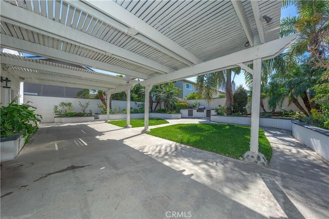 view of patio / terrace featuring a fenced backyard and a pergola