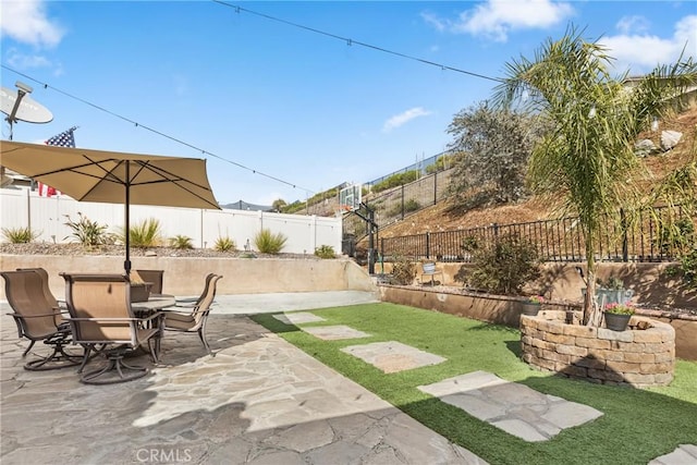 exterior space with a patio area and a fenced backyard