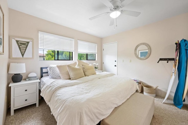 bedroom with carpet flooring and a ceiling fan