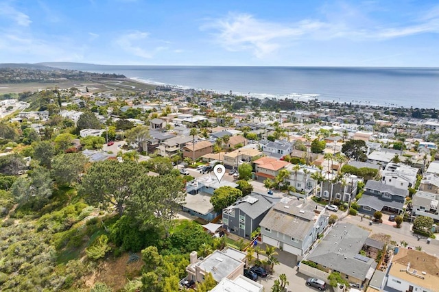 aerial view featuring a water view and a residential view