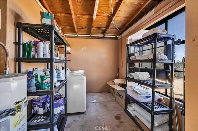 storage area featuring washer / dryer and water heater