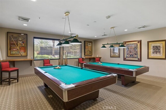 playroom with recessed lighting, visible vents, baseboards, and carpet flooring