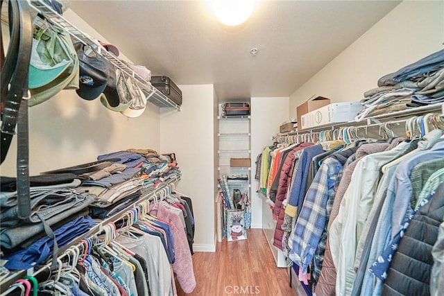 walk in closet with wood finished floors