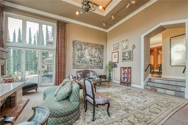 50369 Rd 420, Coarsegold, CA 93614 - sitting room with track lighting, carpet, a chandelier, baseboards, and ornamental molding