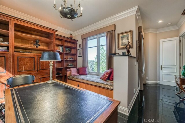 50369 Rd 420, Coarsegold, CA 93614 - rec room with baseboards, a chandelier, crown molding, and recessed lighting