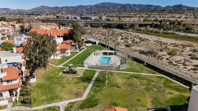 birds eye view of property featuring a residential view and a mountain view