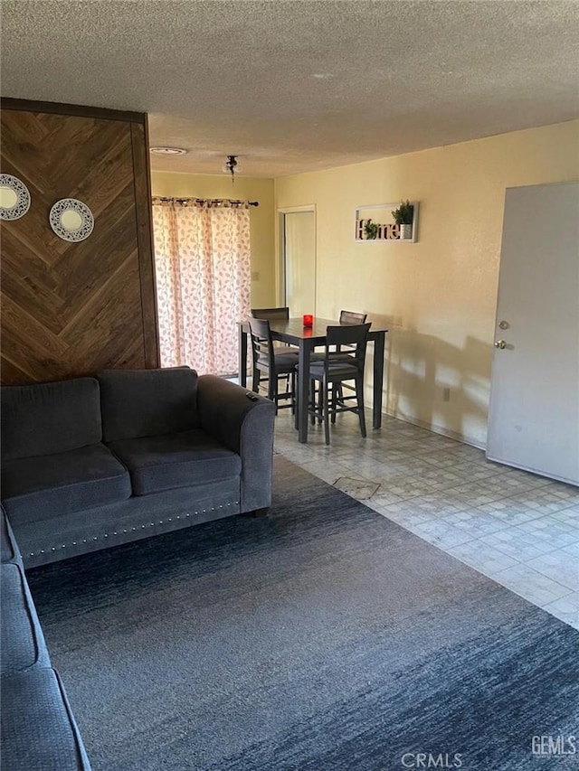 living room with a textured ceiling