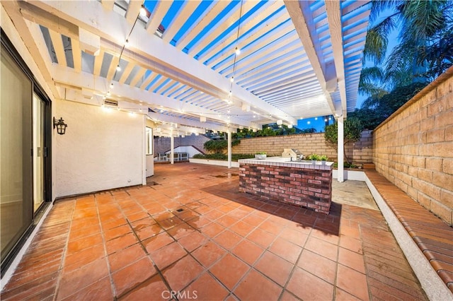 view of patio with a pergola and a fenced backyard