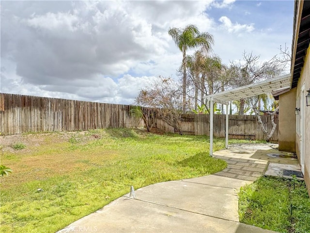 view of yard with a patio and a fenced backyard