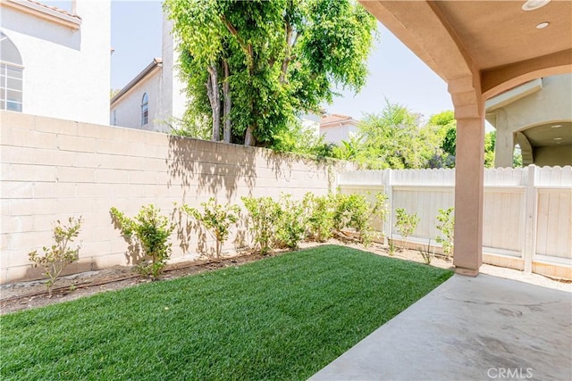 view of yard with a fenced backyard