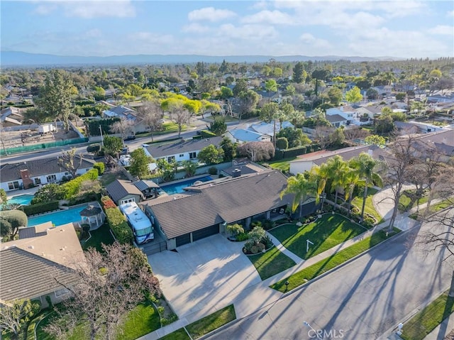 birds eye view of property with a residential view