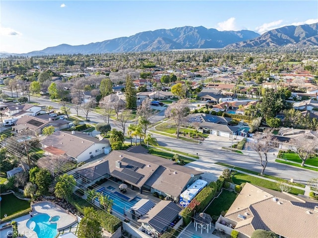 aerial view featuring a residential view and a mountain view