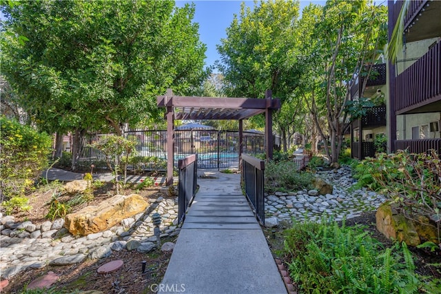 view of property's community featuring fence